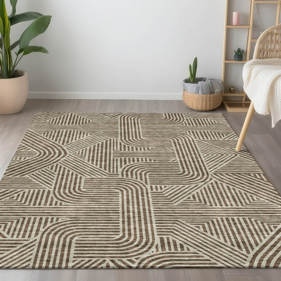Addison Rugs Chantille Indoor/Outdoor Transitional Lines Brown Washable Rectangle Rug, 3' x 5'