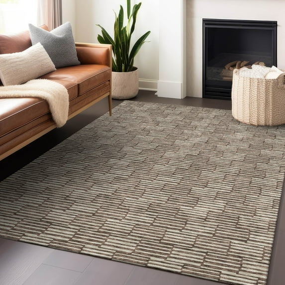 Addison Rugs Chantille Indoor/Outdoor Transitional Lines Brown Washable Rectangle Rug, 8' x 10'
