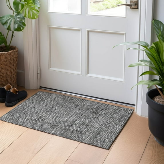 Addison Rugs Chantille Indoor/Outdoor Transitional Lines Charcoal Washable Rectangle Rug, 1'8" x 2'6"