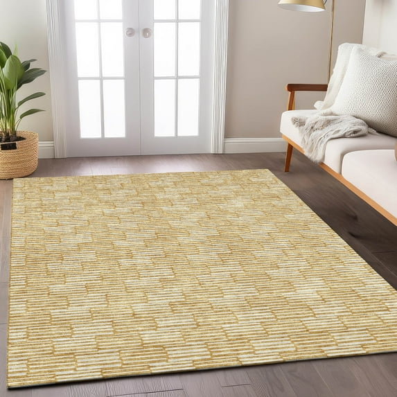 Addison Rugs Chantille Indoor/Outdoor Transitional Lines Gold Washable Rectangle Rug, 5' x 7'6"
