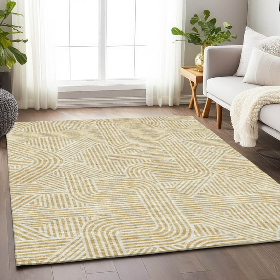 Addison Rugs Chantille Indoor/Outdoor Transitional Lines Gold Washable Rectangle Rug, 5' x 7'6"