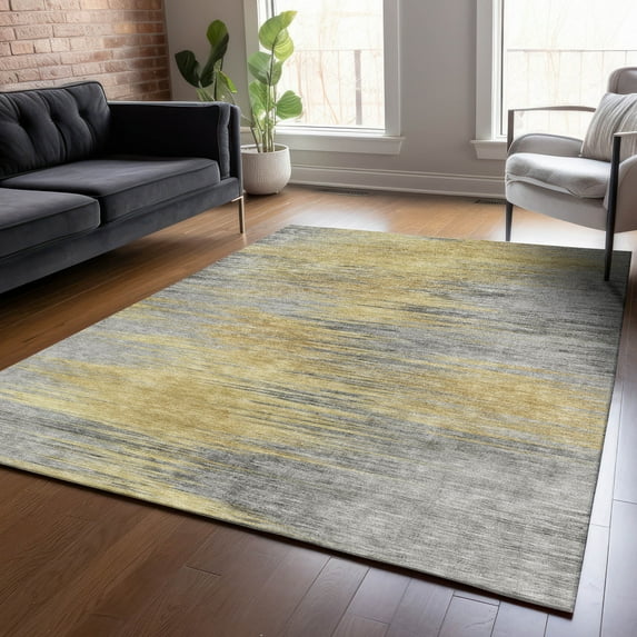 Addison Rugs Chantille Indoor/Outdoor Transitional Lines Gold Washable Rectangle Rug, 5' x 7'6"