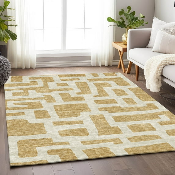 Addison Rugs Chantille Indoor/Outdoor Transitional Lines Gold Washable Rectangle Rug, 8' x 10'