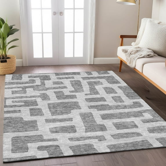 Addison Rugs Chantille Indoor/Outdoor Transitional Lines Gray Washable Rectangle Rug, 2'6" x 3'10"