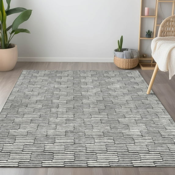 Addison Rugs Chantille Indoor/Outdoor Transitional Lines Gray Washable Rectangle Rug, 8' x 10'