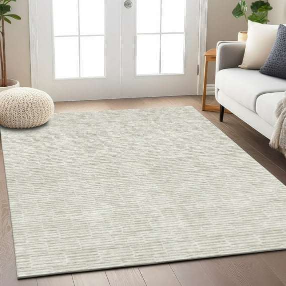Addison Rugs Chantille Indoor/Outdoor Transitional Lines Ivory Washable Rectangle Rug, 8' x 10'