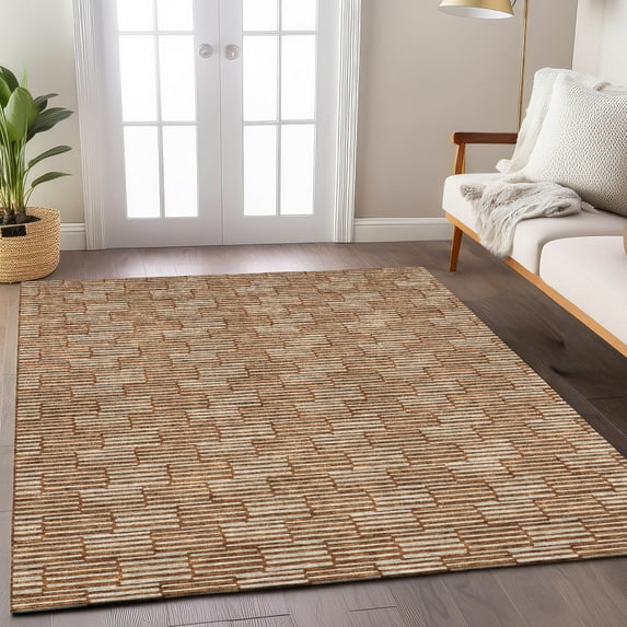 Addison Rugs Chantille Indoor/Outdoor Transitional Lines Paprika Washable Rectangle Rug, 8' x 10'