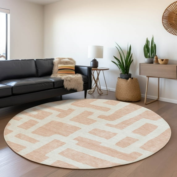 Addison Rugs Chantille Indoor/Outdoor Transitional Lines Peach Washable Round Rug, 8' x 8'