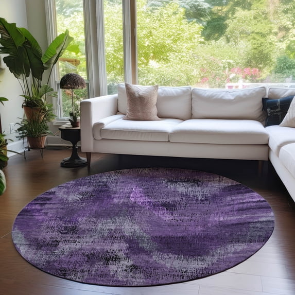 Addison Rugs Chantille Indoor/Outdoor Transitional Lines Purple Washable Round Rug, 8' x 8'
