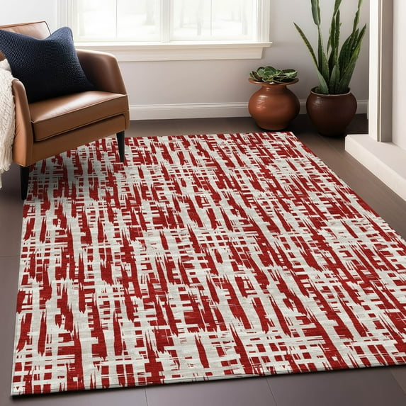 Addison Rugs Chantille Indoor/Outdoor Transitional Lines Red Washable Rectangle Rug, 10' x 14'