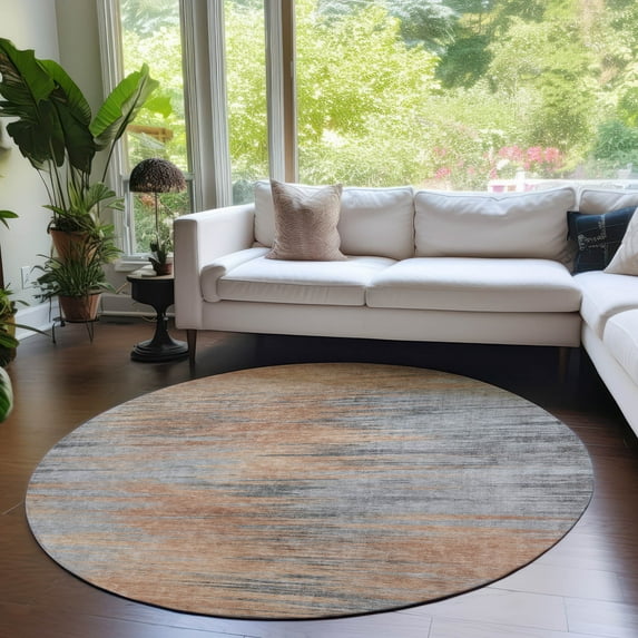 Addison Rugs Chantille Indoor/Outdoor Transitional Lines Salmon Washable Round Rug, 8' x 8'