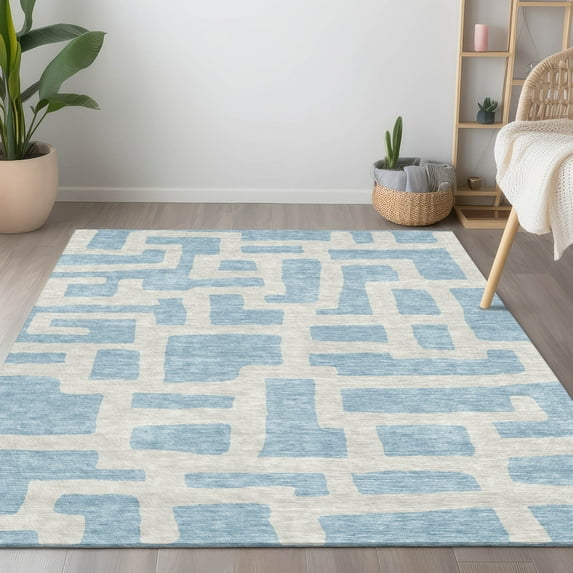 Addison Rugs Chantille Indoor/Outdoor Transitional Lines Sky Washable Rectangle Rug, 10' x 14'