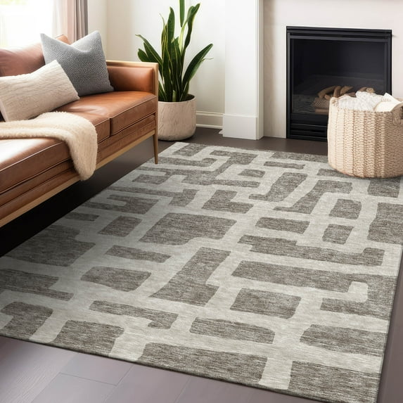 Addison Rugs Chantille Indoor/Outdoor Transitional Lines Taupe Washable Rectangle Rug, 5' x 7'6"