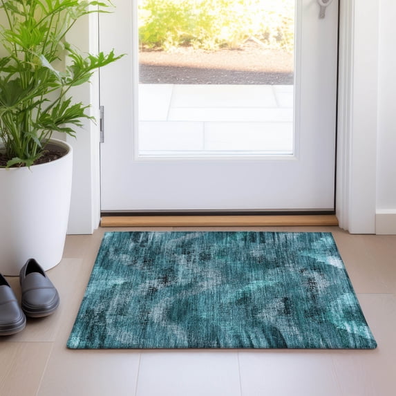 Addison Rugs Chantille Indoor/Outdoor Transitional Lines Teal Washable Rectangle Rug, 1'8" x 2'6"