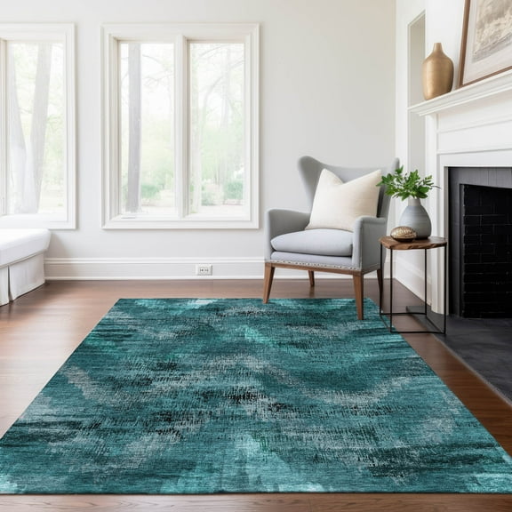 Addison Rugs Chantille Indoor/Outdoor Transitional Lines Teal Washable Rectangle Rug, 2'6" x 3'10"