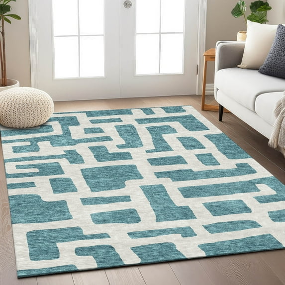 Addison Rugs Chantille Indoor/Outdoor Transitional Lines Teal Washable Rectangle Rug, 3' x 5'