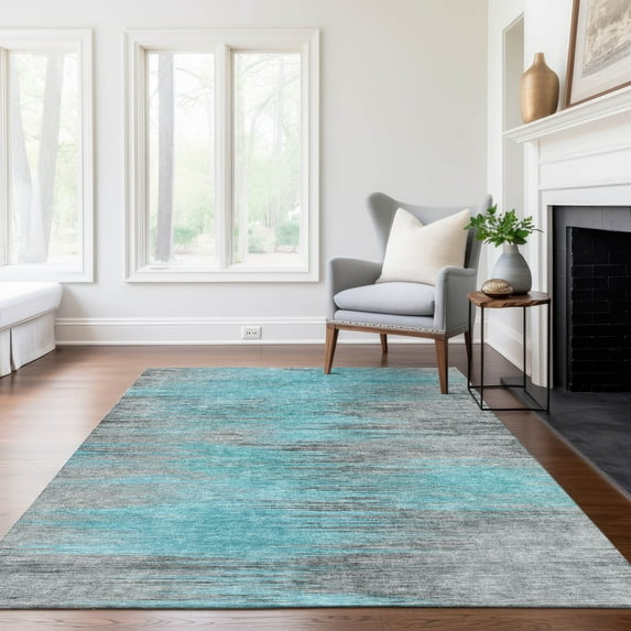 Addison Rugs Chantille Indoor/Outdoor Transitional Lines Teal Washable Rectangle Rug, 5' x 7'6"