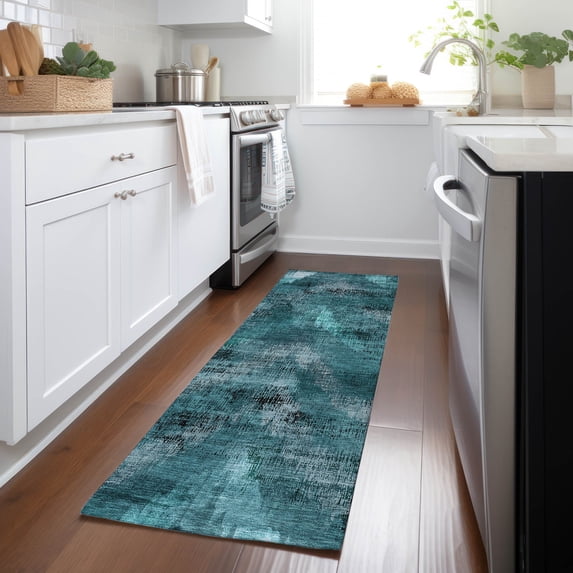 Addison Rugs Chantille Indoor/Outdoor Transitional Lines Teal Washable Runner Rug, 2'3" x 7'6"