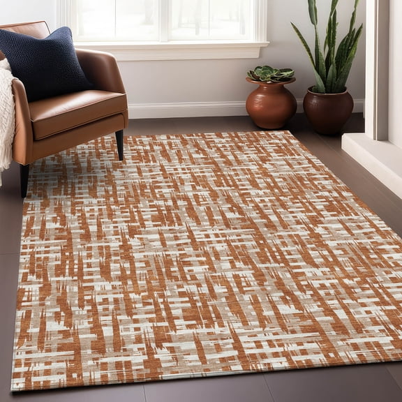 Addison Rugs Chantille Indoor/Outdoor Transitional Lines Terracotta Washable Rectangle Rug, 5' x 7'6"