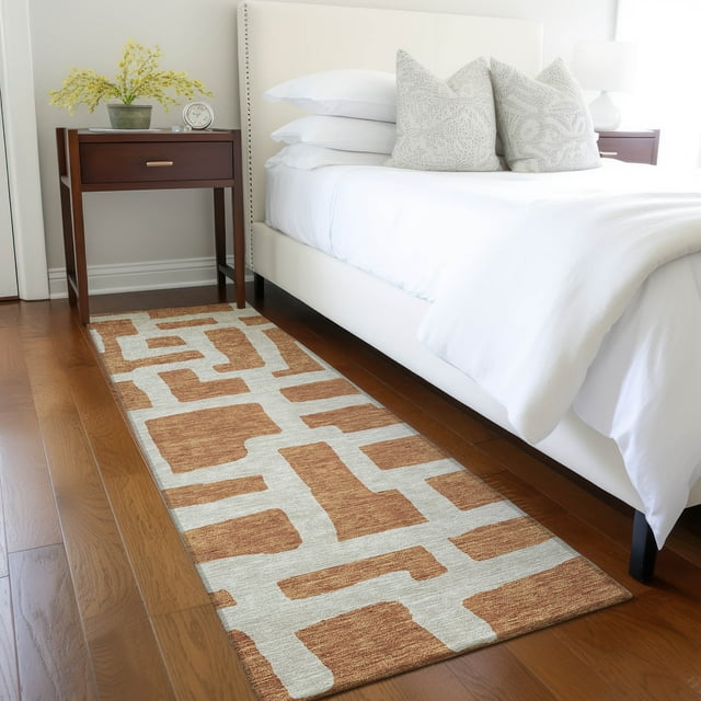 Addison Rugs Chantille Indoor/Outdoor Transitional Lines Terracotta Washable Runner Rug, 2'3" x 7'6"