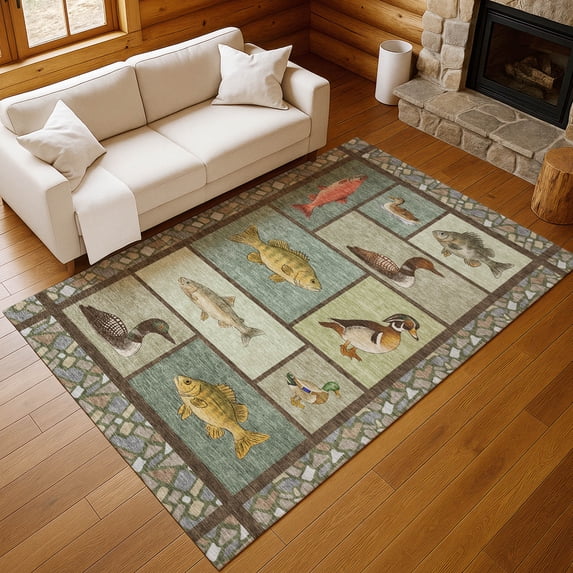 Addison Rugs Chantille Indoor/Outdoor Transitional Lodge Green Machine Washable Rectangle Rug, 10' x 14'