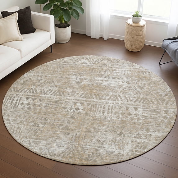 Addison Rugs Chantille Indoor/Outdoor Transitional Lodge Ivory Machine Washable Round Rug, 8' x 8'