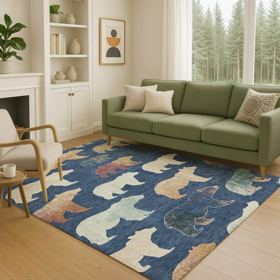 Addison Rugs Chantille Indoor/Outdoor Transitional Lodge Navy Machine Washable Rectangle Rug, 5' x 7'6"