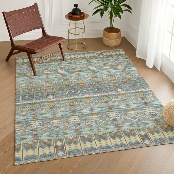 Addison Rugs Chantille Indoor/Outdoor Transitional Lodge Teal Machine Washable Rectangle Rug, 9' x 12'