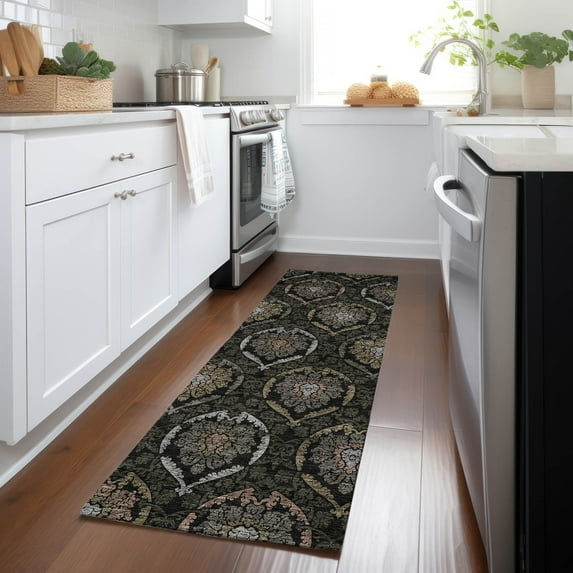 Addison Rugs Chantille Indoor/Outdoor Transitional Medallions Black Washable Runner Rug, 2'3" x 7'6"