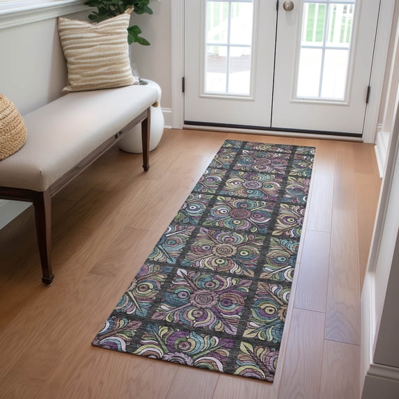 Addison Rugs Chantille Indoor/Outdoor Transitional Medallions Black Washable Runner Rug, 2'3" x 7'6"
