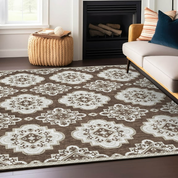 Addison Rugs Chantille Indoor/Outdoor Transitional Medallions Brown Washable Rectangle Rug, 2'6" x 3'10"