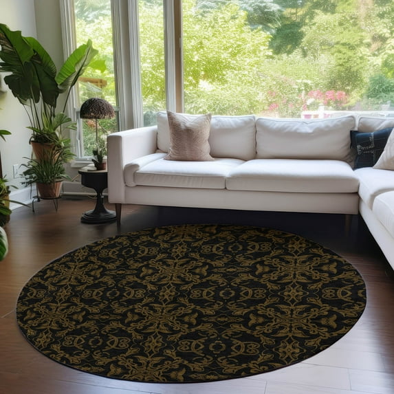 Addison Rugs Chantille Indoor/Outdoor Transitional Medallions Brown Washable Round Rug, 8' x 8'