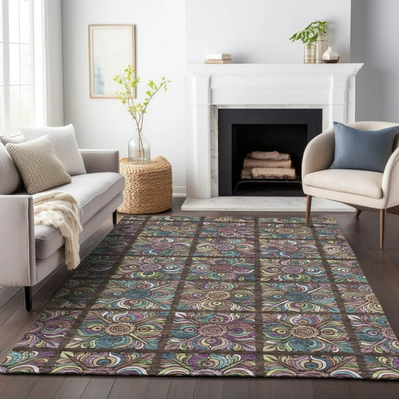 Addison Rugs Chantille Indoor/Outdoor Transitional Medallions Chocolate Washable Rectangle Rug, 5' x 7'6"