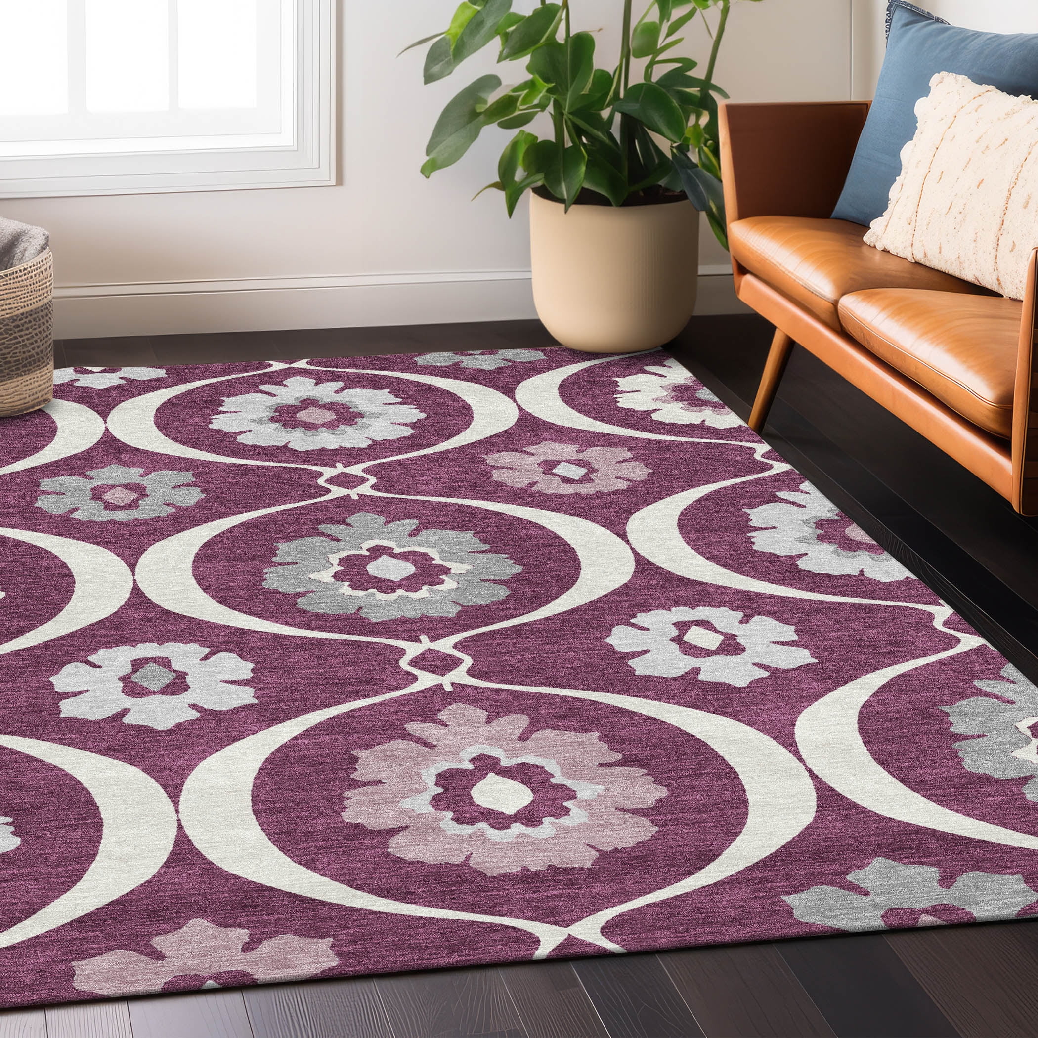 Addison Rugs Chantille Indoor/Outdoor Transitional Medallions Eggplant Washable Rectangle Rug, 9' x 12'