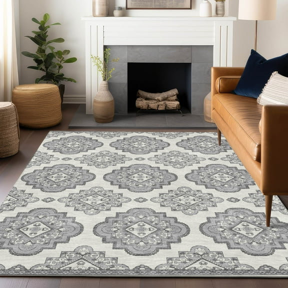 Addison Rugs Chantille Indoor/Outdoor Transitional Medallions Gray Washable Rectangle Rug, 2'6" x 3'10"