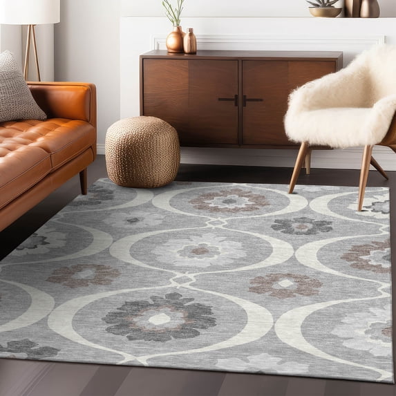 Addison Rugs Chantille Indoor/Outdoor Transitional Medallions Gray Washable Rectangle Rug, 3' x 5'