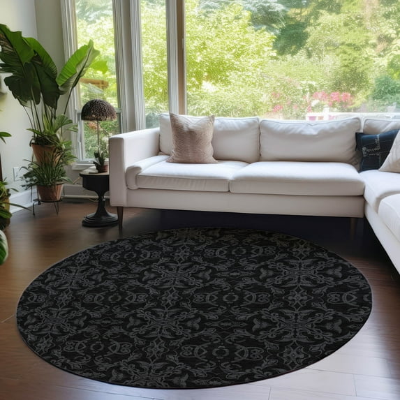 Addison Rugs Chantille Indoor/Outdoor Transitional Medallions Gray Washable Round Rug, 8' x 8'