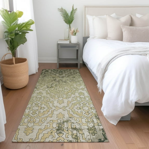 Addison Rugs Chantille Indoor/Outdoor Transitional Medallions Green Washable Runner Rug, 2'3" x 7'6"