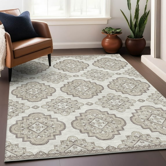 Addison Rugs Chantille Indoor/Outdoor Transitional Medallions Ivory Washable Rectangle Rug, 2'6" x 3'10"