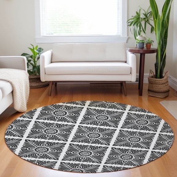 Addison Rugs Chantille Indoor/Outdoor Transitional Medallions Ivory Washable Round Rug, 8' x 8'