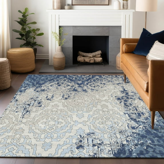 Addison Rugs Chantille Indoor/Outdoor Transitional Medallions Navy Washable Rectangle Rug, 5' x 7'6"