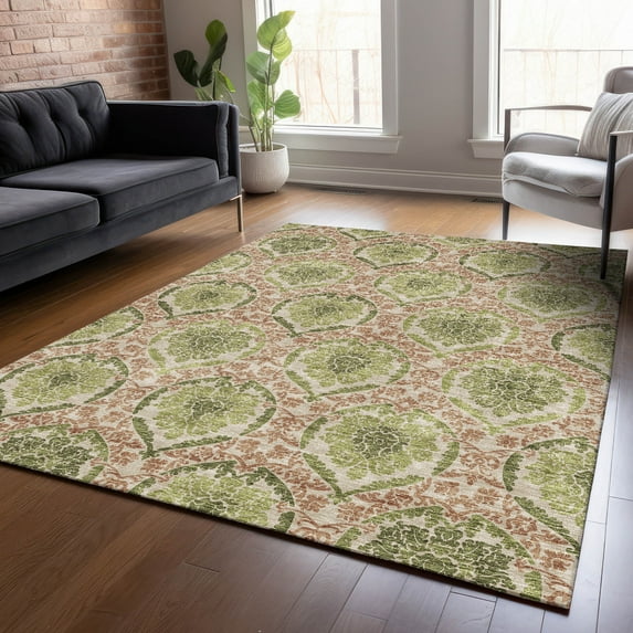 Addison Rugs Chantille Indoor/Outdoor Transitional Medallions Olive Washable Rectangle Rug, 10' x 14'