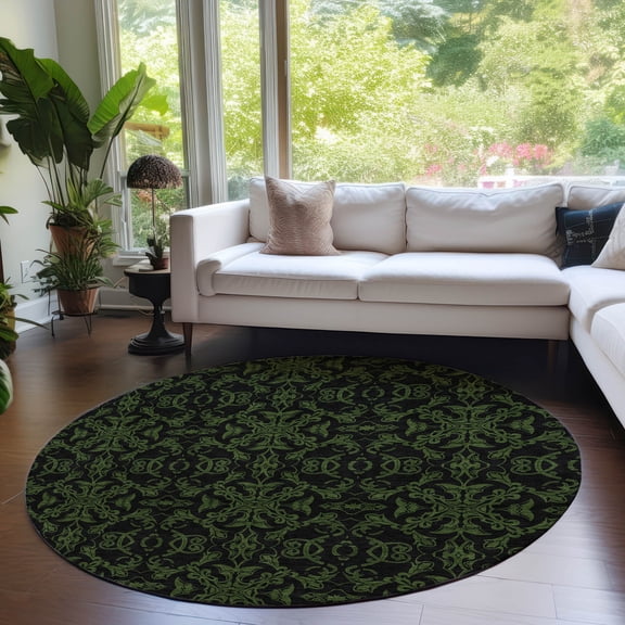Addison Rugs Chantille Indoor/Outdoor Transitional Medallions Olive Washable Round Rug, 8' x 8'