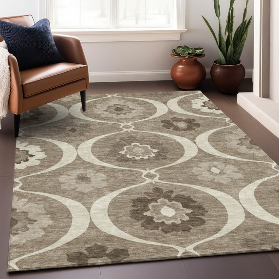 Addison Rugs Chantille Indoor/Outdoor Transitional Medallions Taupe Washable Rectangle Rug, 10' x 14'