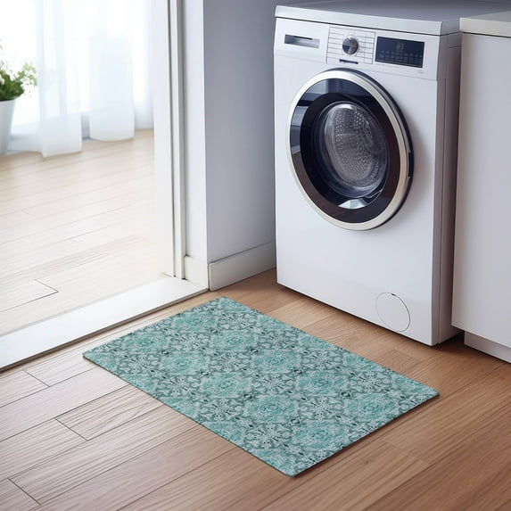 Addison Rugs Chantille Indoor/Outdoor Transitional Medallions Teal Washable Rectangle Rug, 1'8" x 2'6"