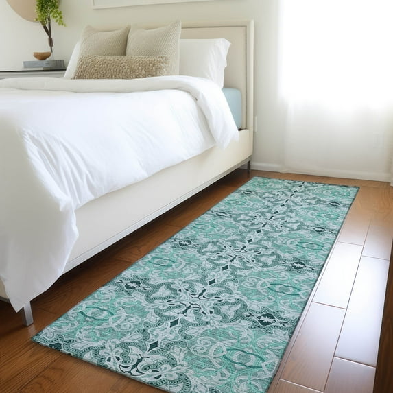 Addison Rugs Chantille Indoor/Outdoor Transitional Medallions Teal Washable Runner Rug, 2'3" x 7'6"