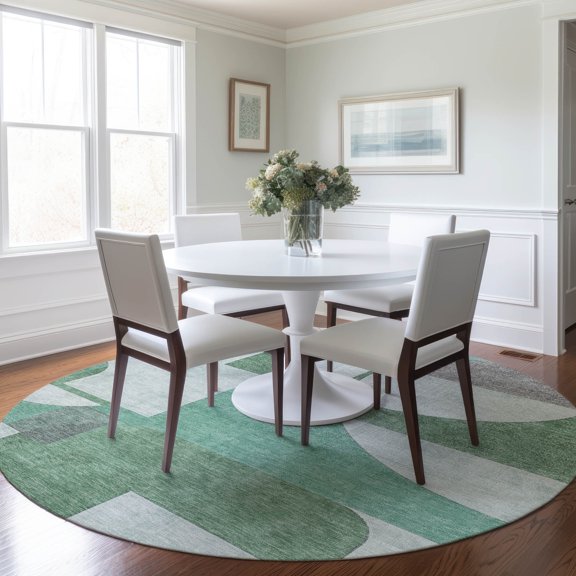 Addison Rugs Chantille Indoor/Outdoor Transitional Mid Century Green Washable Round Rug, 8' x 8'