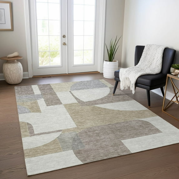 Addison Rugs Chantille Indoor/Outdoor Transitional Mid Century Khaki Washable Rectangle Rug, 8' x 10'