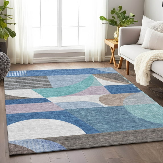 Addison Rugs Chantille Indoor/Outdoor Transitional Mid Century Sky Washable Rectangle Rug, 5' x 7'6"