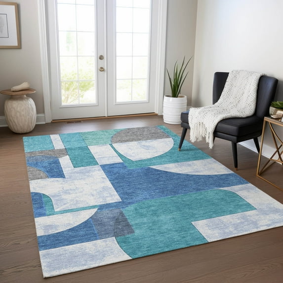 Addison Rugs Chantille Indoor/Outdoor Transitional Mid Century Teal Washable Rectangle Rug, 5' x 7'6"